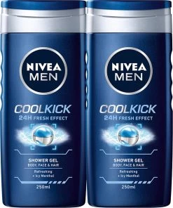 NIVEA MEN Cool Kick Douchegel - 2 X 250 Ml - Voordeelverpakking