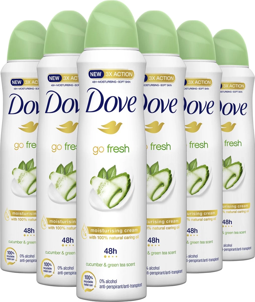 Dove Go Fresh Anti-transpirant Deodorant Spray Cucumber - 6 X 150 Ml - Voordeelverpakking 1 Dove Go Fresh Anti-transpirant Deodorant Spray Cucumber - 6 X 150 Ml - Voordeelverpakking