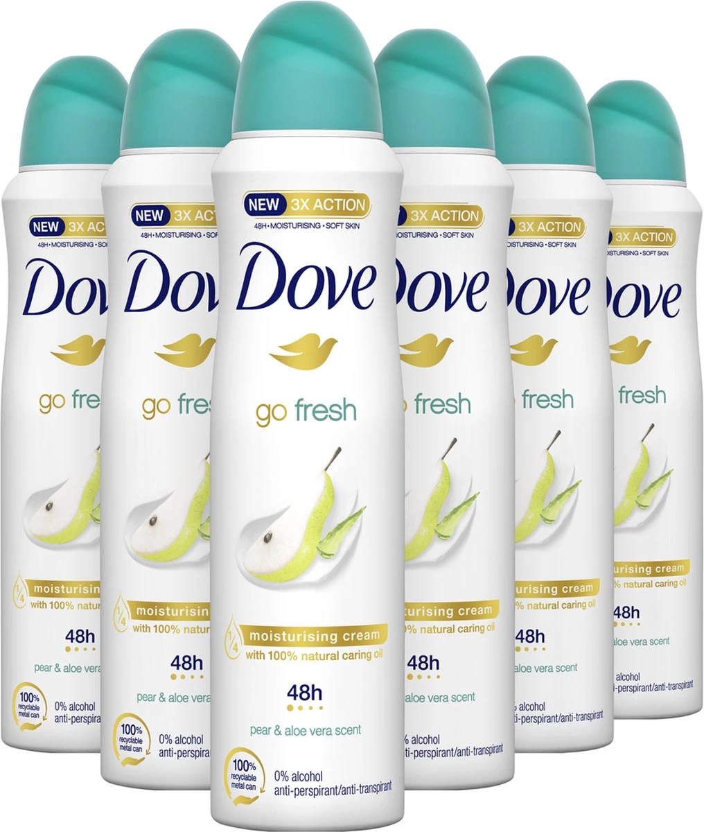 Dove Go Fresh Pear & Aloë Vera Anti-transpirant Deodorant - 6 X 150 Ml - Voordeelverpakking 1 Dove Go Fresh Pear & Aloë Vera Anti-transpirant Deodorant - 6 X 150 Ml - Voordeelverpakking