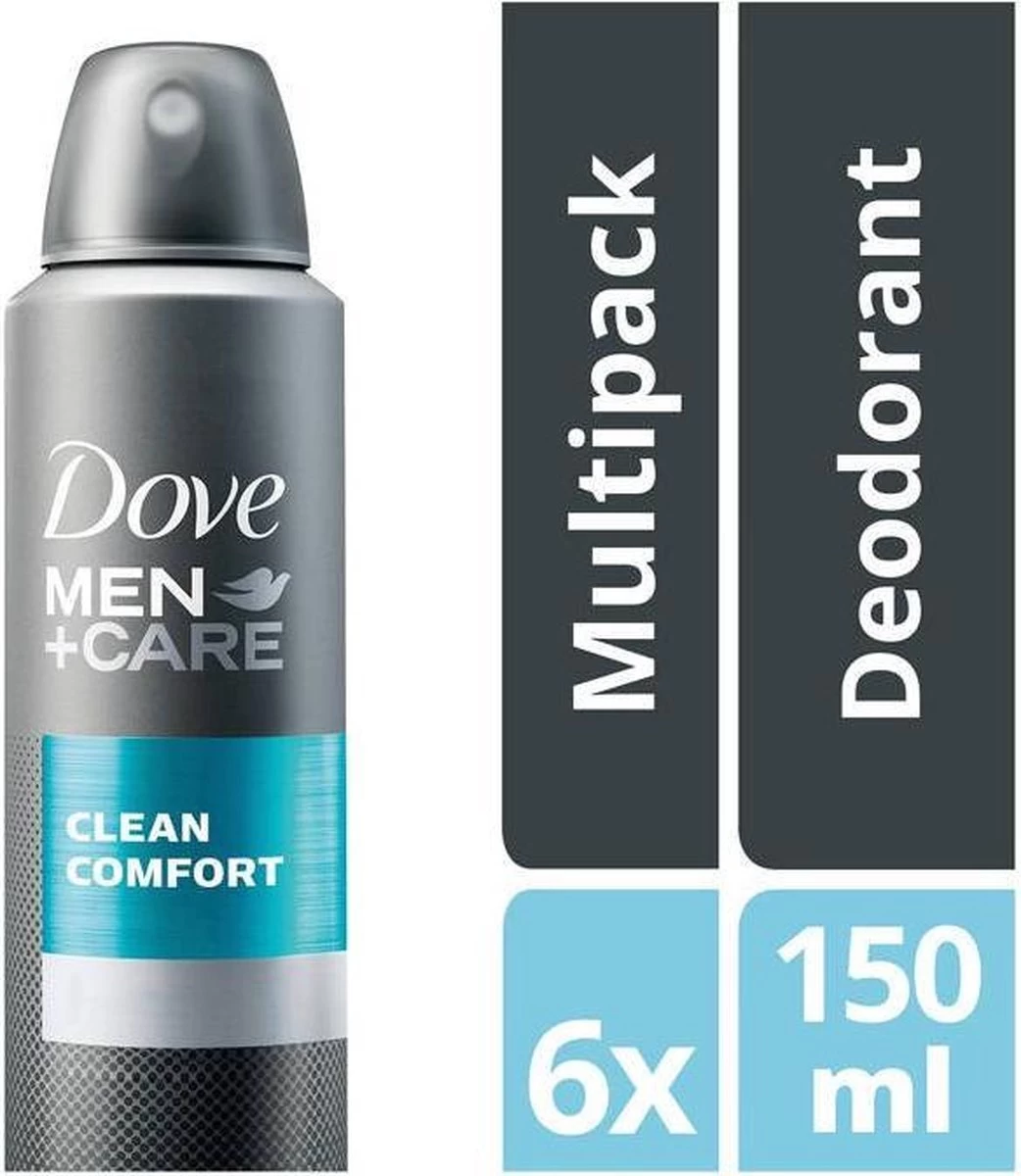 Dove Men+Care Deodorantspray Clean Comfort - 6 X 150 Ml - Voordeelverpakking 1 Dove Men+Care Deodorantspray Clean Comfort - 6 X 150 Ml - Voordeelverpakking