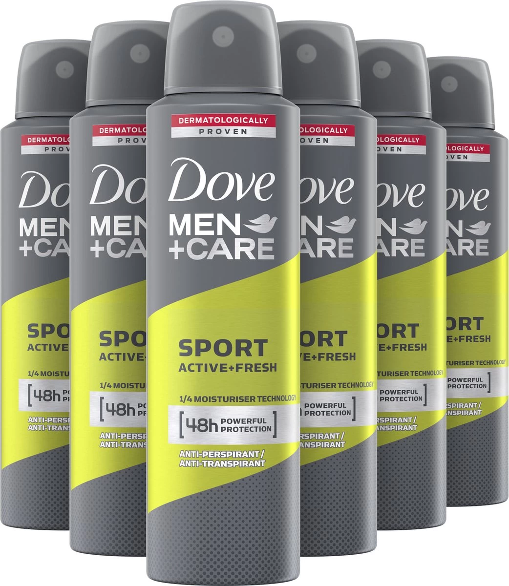 Dove Men+Care Men+Care Sport Active+Fresh Anti-Transpirant Deodorant Spray - 6 X 150 Ml - Voordeelverpakking 1 Dove Men+Care Men+Care Sport Active+Fresh Anti-Transpirant Deodorant Spray - 6 X 150 Ml - Voordeelverpakking