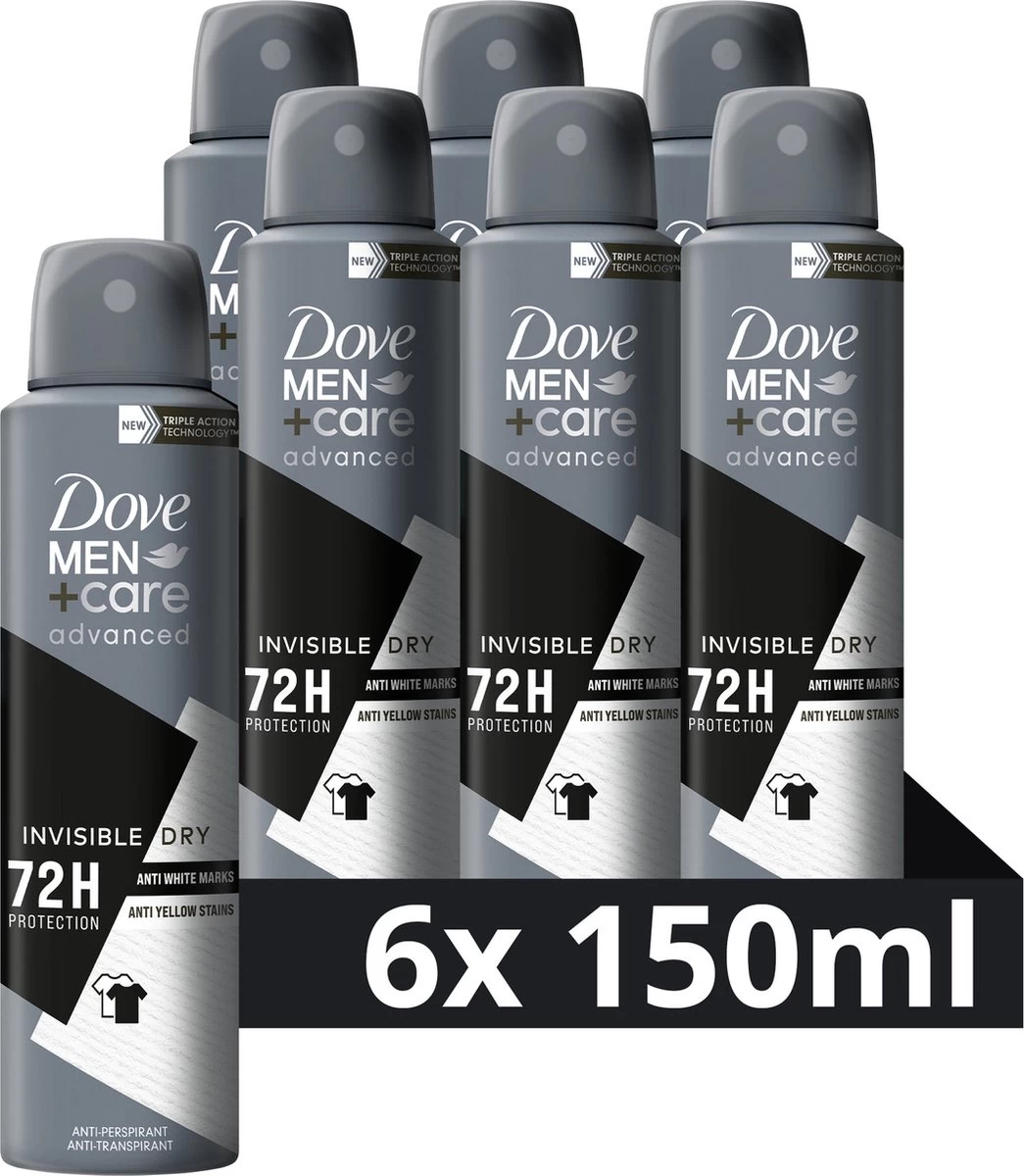 Dove Men+Care Advanced Invisible Dry Anti-Transpirant Deodorant Spray - 6 X 150 Ml - Voordeelverpakking 1 Dove Men+Care Advanced Invisible Dry Anti-Transpirant Deodorant Spray - 6 X 150 Ml - Voordeelverpakking
