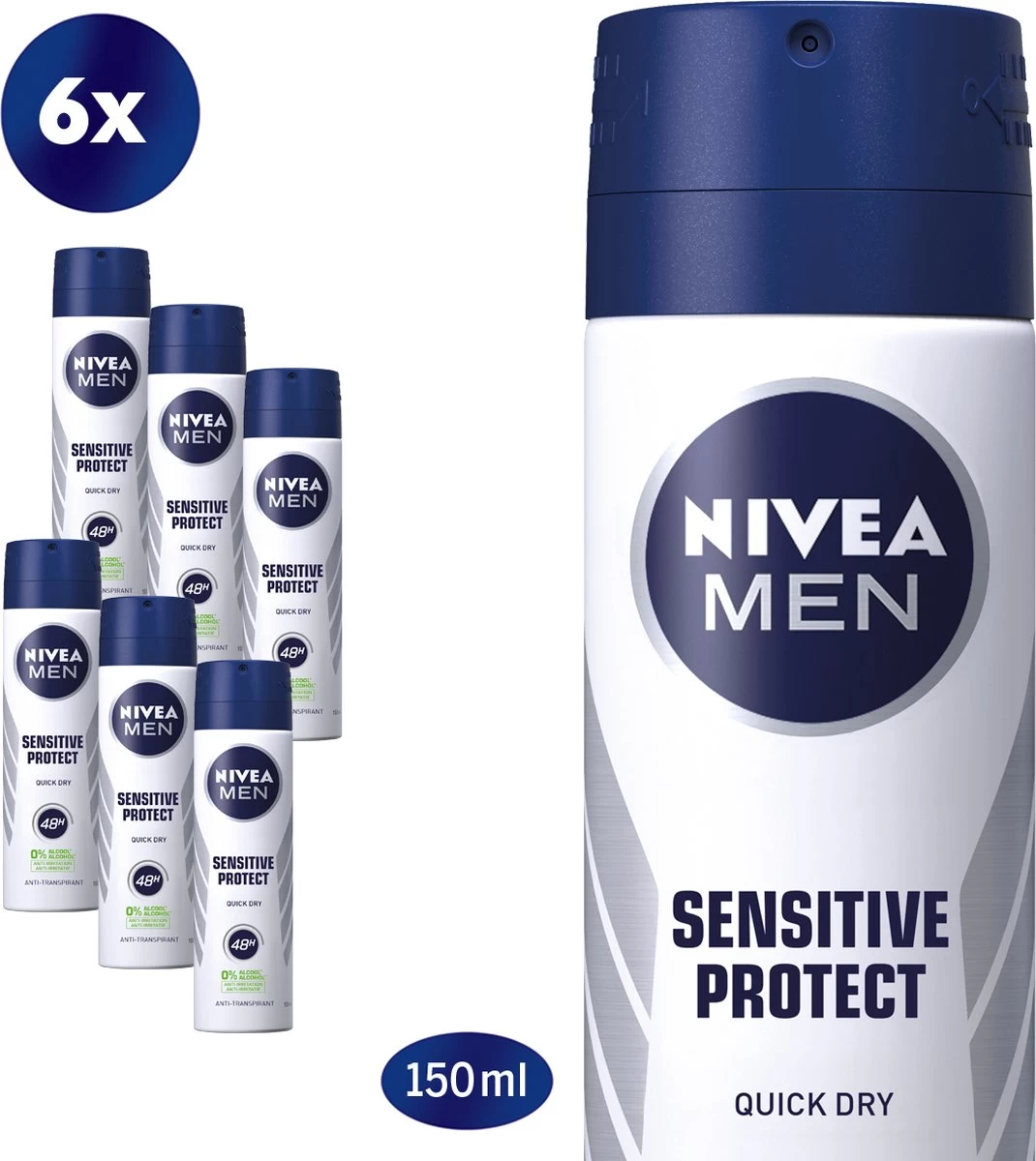 NIVEA MEN Sensitive Protect Deodorant Spray - 6 X 150 Ml - Voordeelverpakking 1 NIVEA MEN Sensitive Protect Deodorant Spray - 6 X 150 Ml - Voordeelverpakking