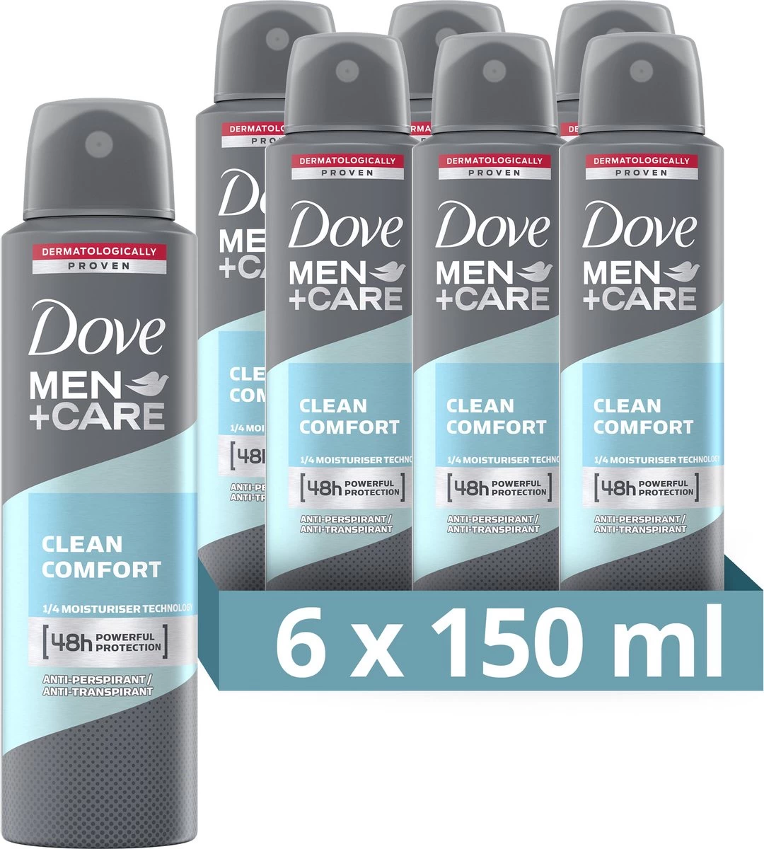 Dove Men+Care Clean Comfort Anti Transpirant Deodorant Spray - 6 X 150 Ml - Voordeelverpakking 1 Dove Men+Care Clean Comfort Anti Transpirant Deodorant Spray - 6 X 150 Ml - Voordeelverpakking