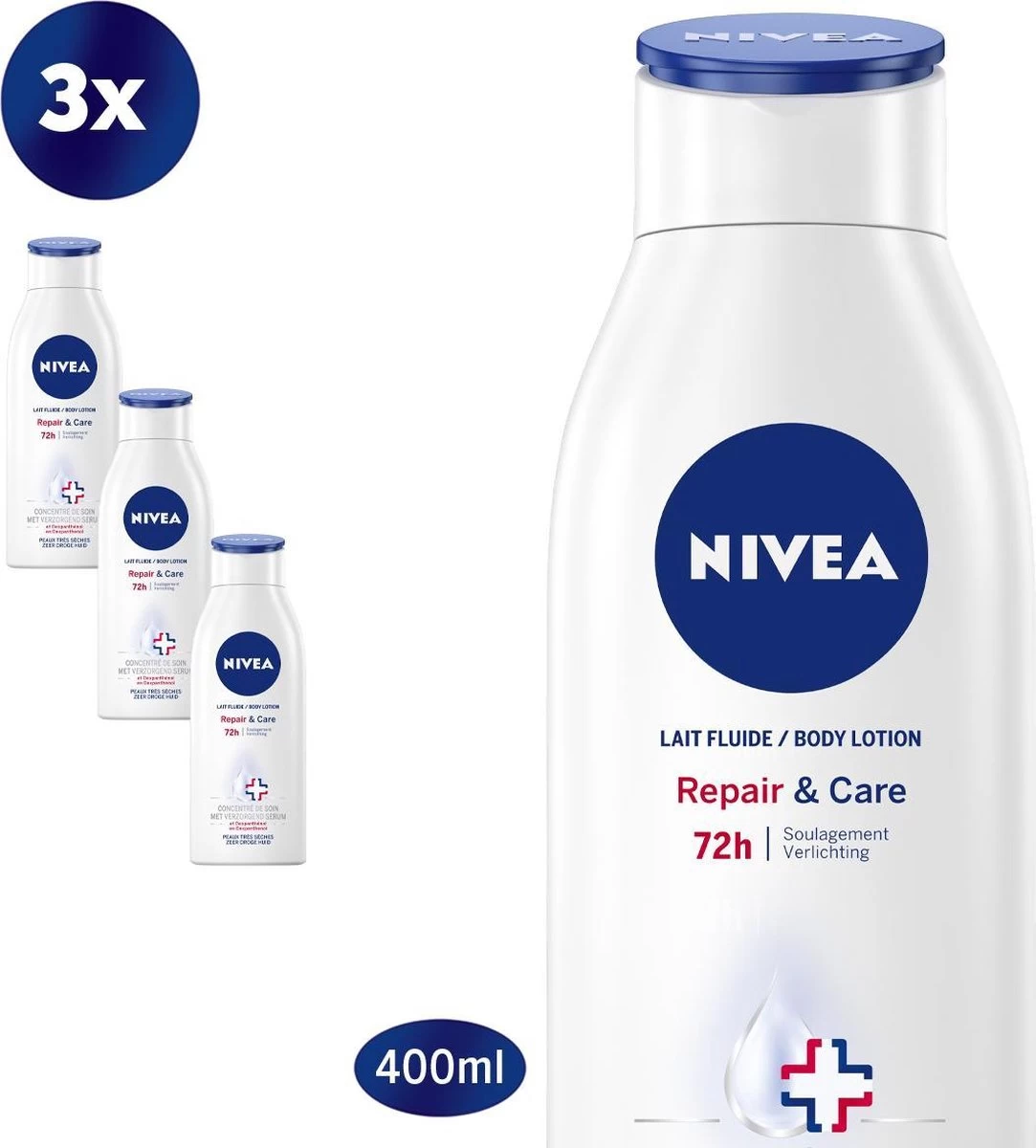 NIVEA Repair & Care Bodylotion - Zeer Droge Huid - 3 X 400 Ml - Voordeelverpakking 1 NIVEA Repair & Care Bodylotion - Zeer Droge Huid - 3 X 400 Ml - Voordeelverpakking