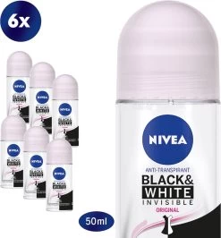 NIVEA Invisible For Black & White Clear - 6 X 50 Ml - Voordeelverpakking - Deodorant Roller