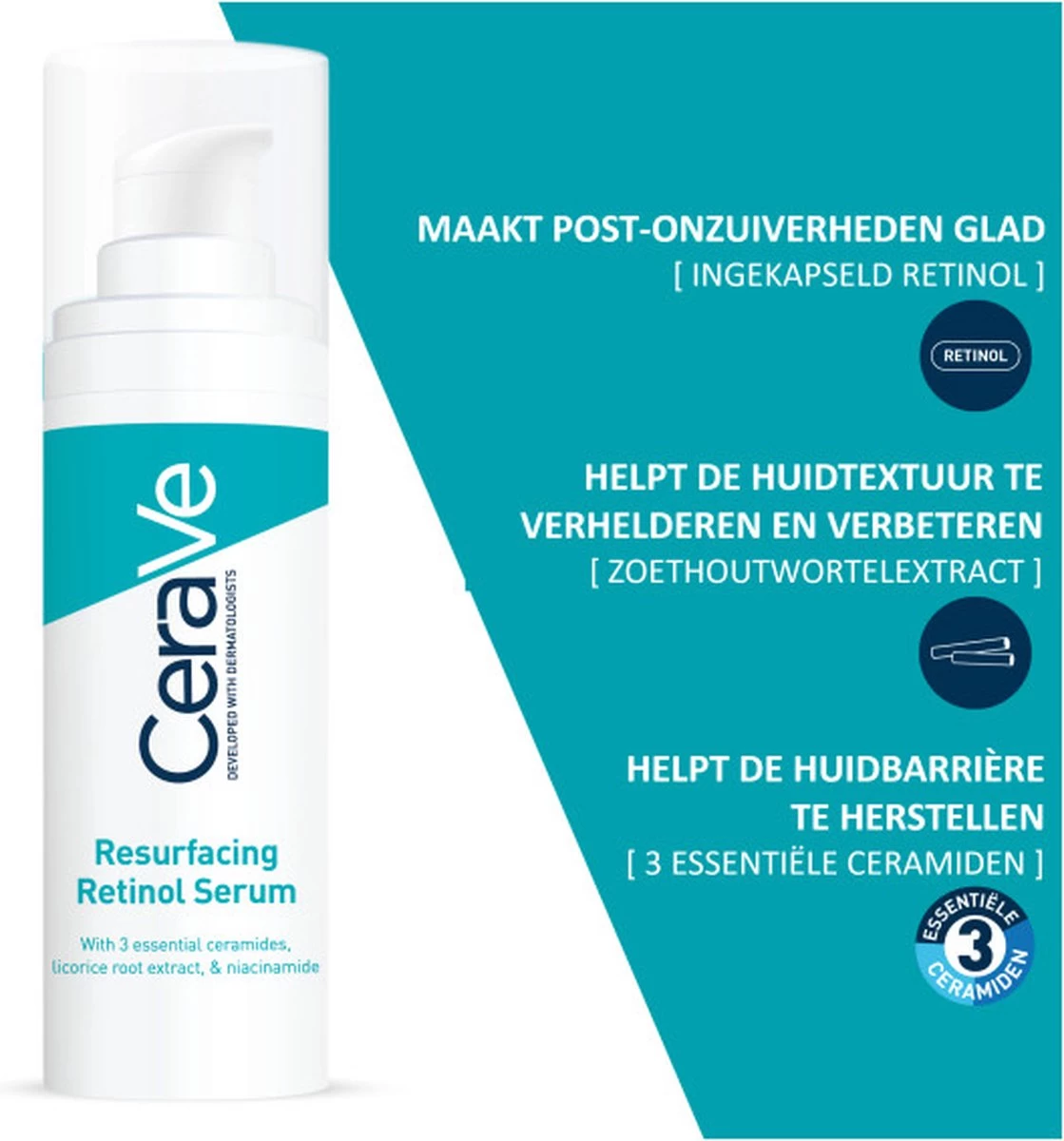 CeraVe Resurfacing Retinol Serum - 30ml - Voor Onzuivere Huid Met Neiging Tot Acne 6 CeraVe Resurfacing Retinol Serum - 30ml - Voor Onzuivere Huid Met Neiging Tot Acne - Afbeelding 6