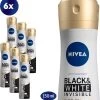 NIVEA Black & White Silky Smooth 6 X 150 Ml - Voordeelverpakking - Deodorant Spray