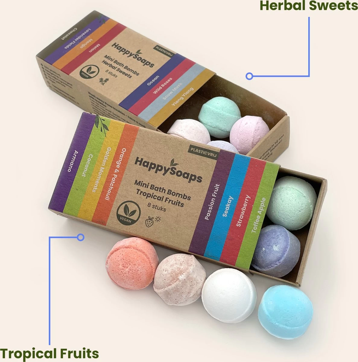 HappySoaps Mini Bath Bombs - Herbal Sweets - 8 Bruisballen In Verschillende Kruidig Zoete Geuren - 100% Plasticvrij, Vegan & Natuurlijk 7 HappySoaps Mini Bath Bombs - Herbal Sweets - 8 Bruisballen In Verschillende Kruidig Zoete Geuren - 100% Plasticvrij, Vegan & Natuurlijk - Afbeelding 7