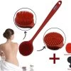Blubs® – Badborstel – Dry Brush – Rug Scrubber – Lichaamsborstel – Rugborstel Douche Met Steel – Huidborstel – Rugborstel Kunststof – Badborstel Met Steel – Doucheborstel Met Steel – Siliconen Borstel – Droogborstel – Massage – Rood