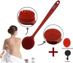 Blubs® – Badborstel – Dry Brush – Rug Scrubber – Lichaamsborstel – Rugborstel Douche Met Steel – Huidborstel – Rugborstel Kunststof – Badborstel Met Steel – Doucheborstel Met Steel – Siliconen Borstel – Droogborstel – Massage – Rood