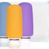 TRVLMORE Silicone Reisflesjes - Navulbaar - Handbagage - 100 ML - 3 Stuks - Oranje/Paars/Blauw