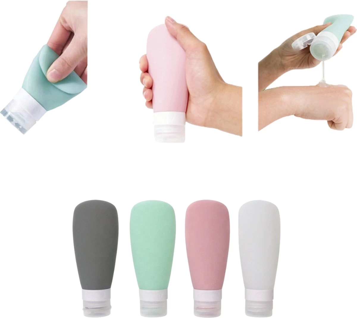 Pazzo Goods - Reisflesjes - Gratis Toilettasje - Reisflesjes Handbagage - Reisflacons - Reisflesjes 100 Ml - Siliconen - 4 Stuks - Duurzaam - Navulbaar 2 Pazzo Goods - Reisflesjes - Gratis Toilettasje - Reisflesjes Handbagage - Reisflacons - Reisflesjes 100 Ml - Siliconen - 4 Stuks - Duurzaam - Navulbaar - Afbeelding 2