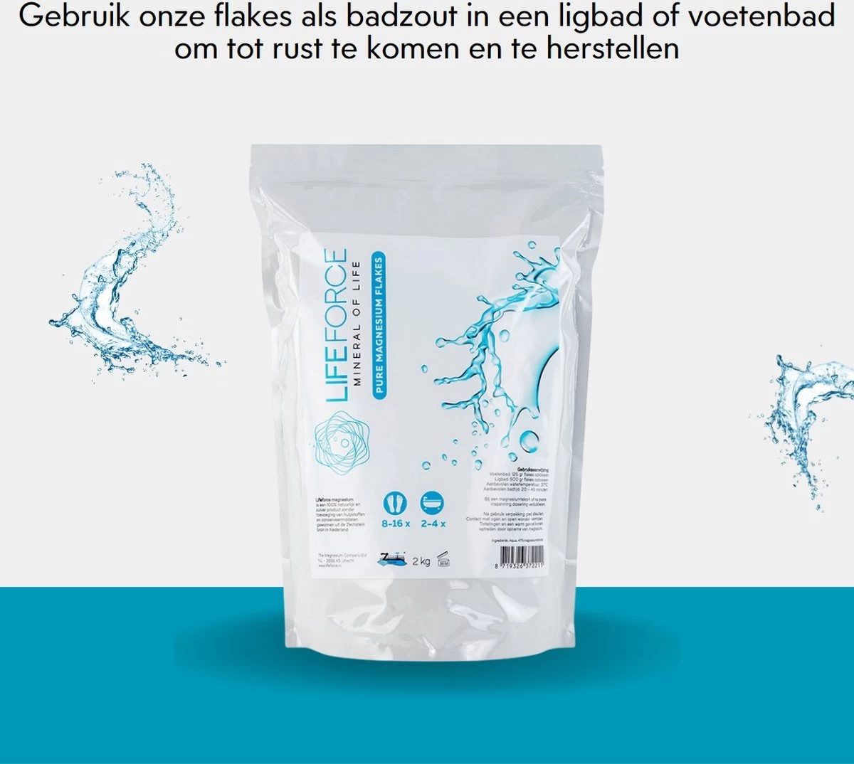 Lifeforce Magnesium Vlokken / Flakes / Badzout (2 Kg) | Puur Zechstein - Magnesiumchloride 100% Natuurlijk En Zuiver 2 Lifeforce Magnesium Vlokken / Flakes / Badzout (2 Kg) | Puur Zechstein - Magnesiumchloride 100% Natuurlijk En Zuiver - Afbeelding 2
