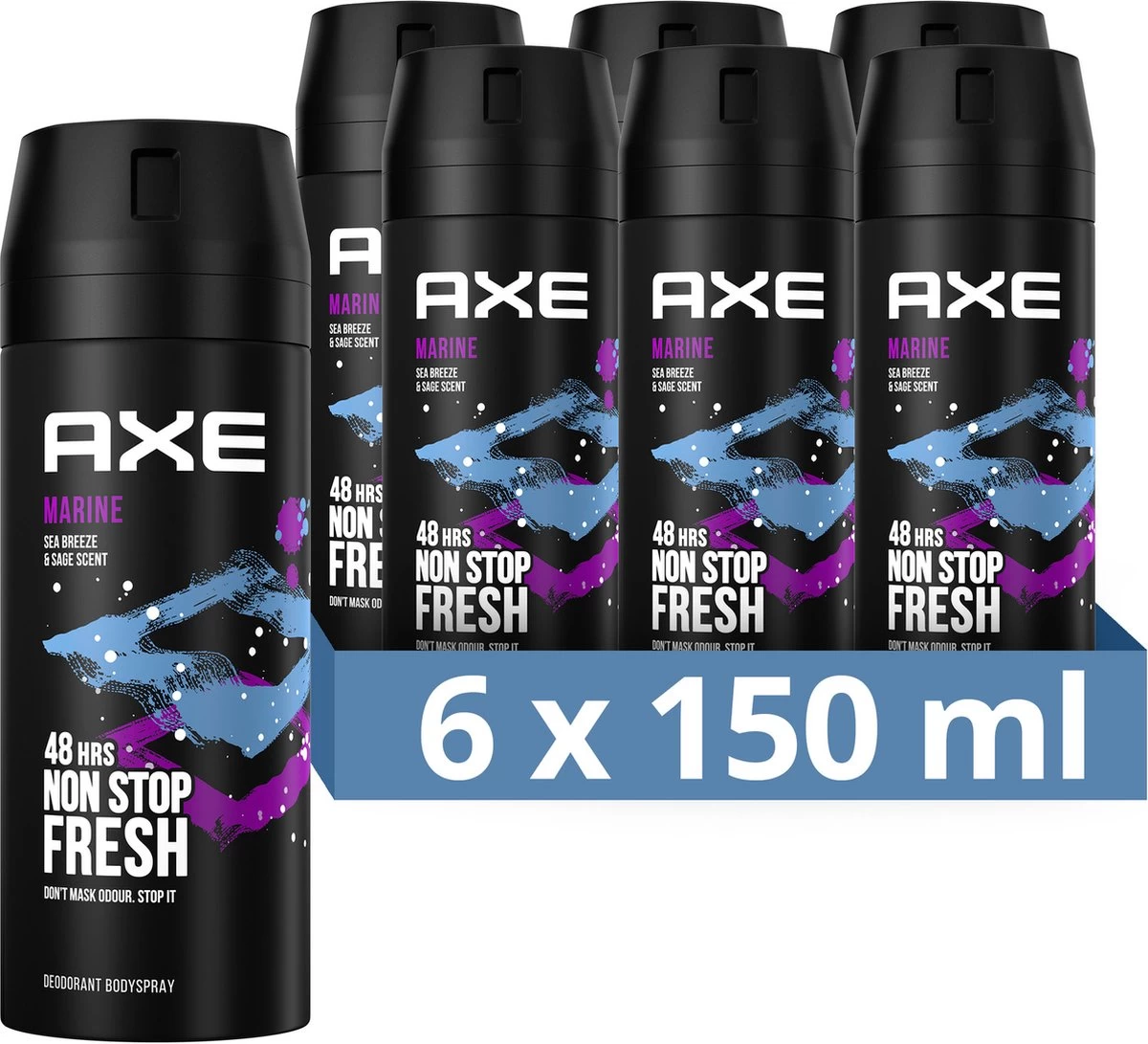 Axe Marine Bodyspray Deodorant - 6 X 150 Ml - Voordeelverpakking 1 Axe Marine Bodyspray Deodorant - 6 X 150 Ml - Voordeelverpakking