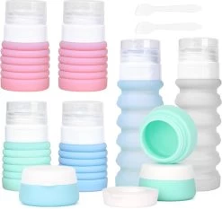 QOSO Reisflesjes Set 8-Delig | Reisflesjes Handbagage Opvouwbaar | Mini Shampoo & Reispotjes Hervulbaar Klein | Reisflesjes 100ml In 4 Kleuren | Navulbare Reisflesjes In Een Reisset