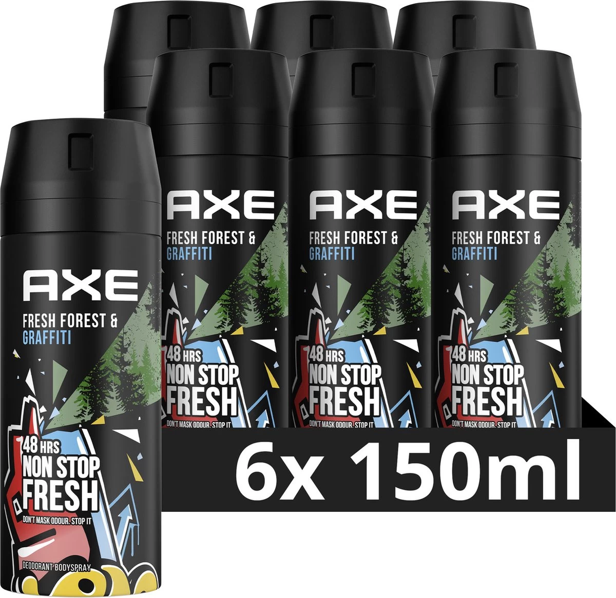 Axe Fresh Forest & Graffiti Bodyspray Deodorant - 6 X 150 Ml - Voordeelverpakking 1 Axe Fresh Forest & Graffiti Bodyspray Deodorant - 6 X 150 Ml - Voordeelverpakking