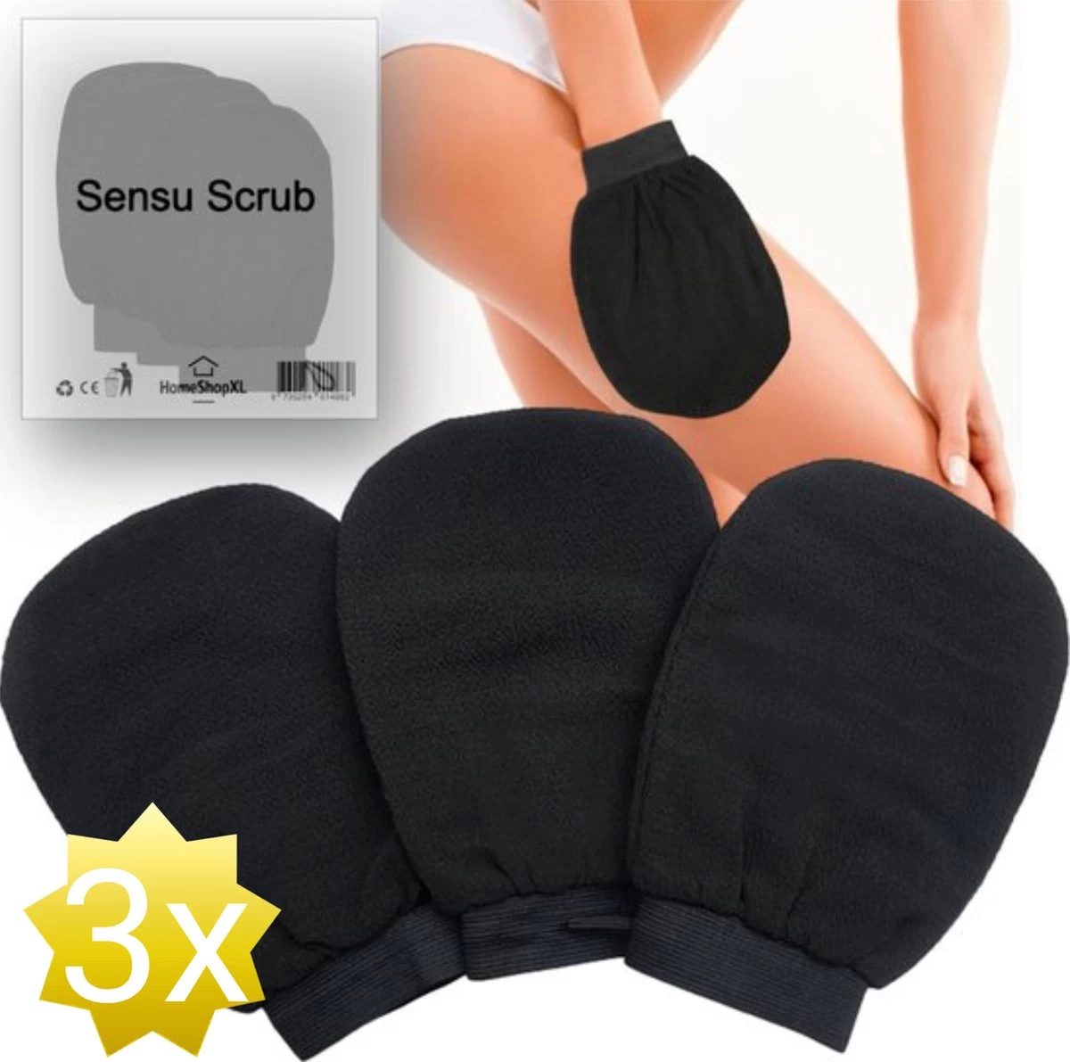 Sensu Scrub Handschoen - 3 Stuks - Zwart - Washand Exfoliating Glove - Kessa Hammam Washandje 1 Sensu Scrub Handschoen - 3 Stuks - Zwart - Washand Exfoliating Glove - Kessa Hammam Washandje