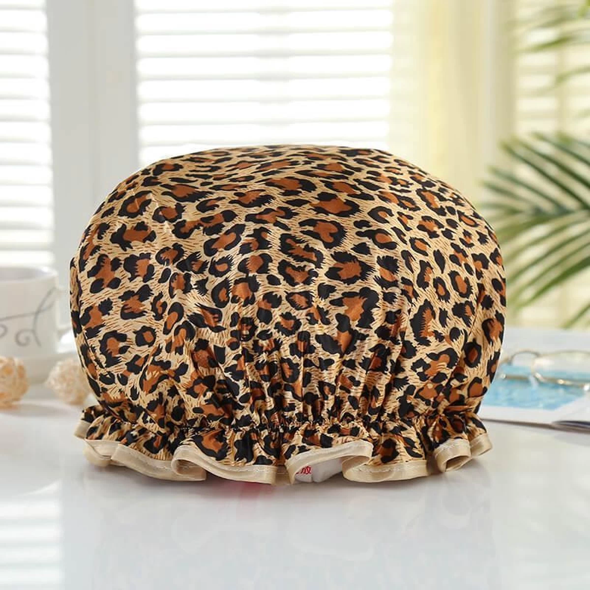 GROTE Douchemuts / Shower Cap / Douchekapje / Douche Cap Voor Vol Haar / Krullen / Afro - Bruine Leopard / Panter 1 GROTE Douchemuts / Shower Cap / Douchekapje / Douche Cap Voor Vol Haar / Krullen / Afro - Bruine Leopard / Panter