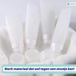 Qpacks - 8-delige Reisflesjes Set Transparant - Vliegtuig Handbagage - Navulbare Reis 100ML Flacons - Incl. Potjes & Etui -Travel - Reisaccessoires -Lichaamsverzorging 1200x1200 543