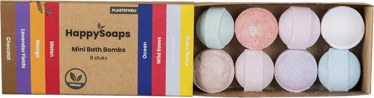 HappySoaps Mini Bath Bombs - Herbal Sweets - 8 Bruisballen In Verschillende Kruidig Zoete Geuren - 100% Plasticvrij, Vegan & Natuurlijk 1 HappySoaps Mini Bath Bombs - Herbal Sweets - 8 Bruisballen In Verschillende Kruidig Zoete Geuren - 100% Plasticvrij, Vegan & Natuurlijk