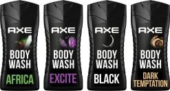 Axe Africa + Black + Dark Temptation + Excite 3-in-1 Douchegels - 4 X 250 Ml - Voordeelverpakking