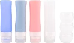 Merkloos Reisverpakking – Navulbare Silicone Reisflesjes Incl. Reispotjes En Doorzichtige Toilettas – Reisset Met Reisflacons & Cosmetica Potjes - Vliegtuig Handbagage Set –– 7 Stuks In Etui –80ML En 20ML - Reisaccessoires -Lichaamsverzorging 1200x703