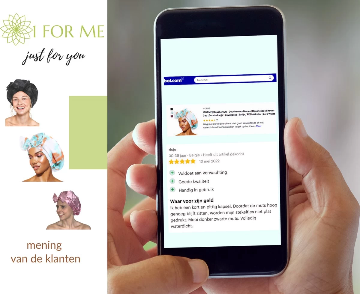 1FORME Douchemuts Dames Zero Waste – Droog Haar Thuis / Vakantie – Douchekap Satijn / PE Zwart 8 1FORME Douchemuts Dames Zero Waste – Droog Haar Thuis / Vakantie – Douchekap Satijn / PE Zwart - Afbeelding 8