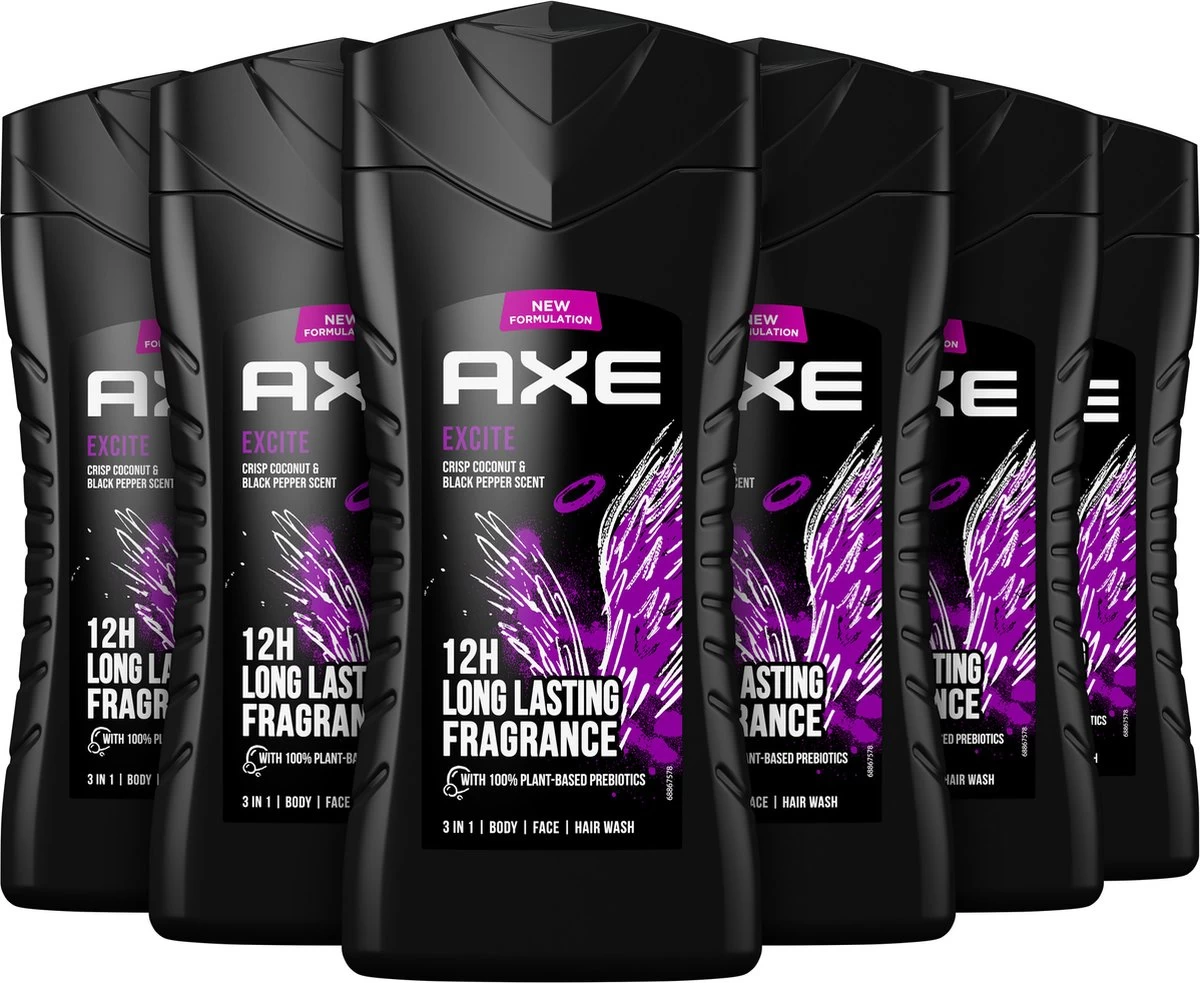 Axe Excite 3-in-1 Douchegel - 6 X 250 Ml - Voordeelverpakking 1 Axe Excite 3-in-1 Douchegel - 6 X 250 Ml - Voordeelverpakking