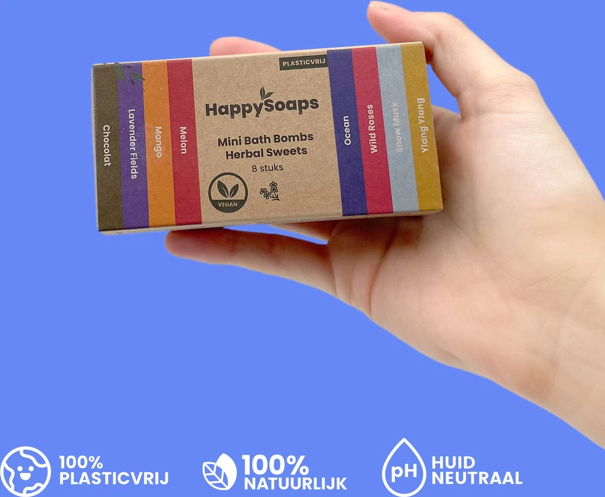 HappySoaps Mini Bath Bombs - Herbal Sweets - 8 Bruisballen In Verschillende Kruidig Zoete Geuren - 100% Plasticvrij, Vegan & Natuurlijk 2 HappySoaps Mini Bath Bombs - Herbal Sweets - 8 Bruisballen In Verschillende Kruidig Zoete Geuren - 100% Plasticvrij, Vegan & Natuurlijk - Afbeelding 2