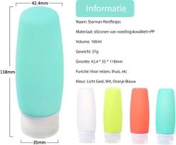 STARMAN Reisflesjes Set - Siliconen - Reisflacons - Handbagage - 100ml - 4 Stuks -Lichaamsverzorging 1200x989