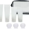 Somstyle 8-Delig Reisflesjes Set Transparant - Vliegtuig Handbagage - Toilettas Inclusief Potjes & Navulbare Flacons - Reisaccessoires - Wit