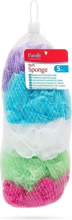 Set Van 5 - Douchespons / Badspons - Puff Sponzen / Netspons / Spons - Voordeelverpakking -Lichaamsverzorging 398x1200