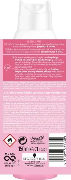 Fa Fresh&Free Grapefruit&Lichee Deo Spray 6x 150ml - Grootverpakking -Lichaamsverzorging 472x1200 1
