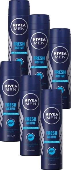 NIVEA Men Fresh Active - 150 Ml - Deodorant Spray - 6 St - Voordeelverpakking