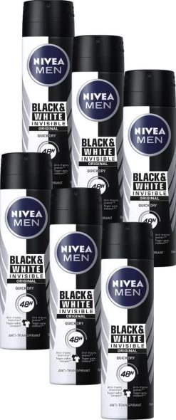 NIVEA MEN Invisible For Black & White Power - 6 X 150 Ml - Voordeelverpakking - Deodorant Spray