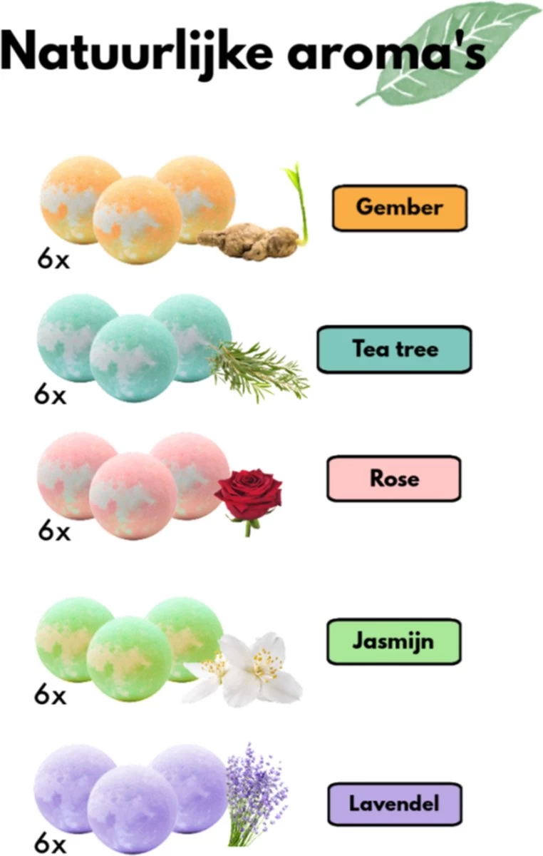 Bruisballen - 30 Stuks - 5 Verschillende Geuren - Voor In Bad - Etherische Oliën - Aromatherapie - Badballen - Badparels 6 Bruisballen - 30 Stuks - 5 Verschillende Geuren - Voor In Bad - Etherische Oliën - Aromatherapie - Badballen - Badparels - Afbeelding 6