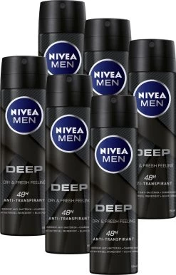 NIVEA MEN Deep Deodorant Spray - 6 X 150 Ml - Voordeelverpakking