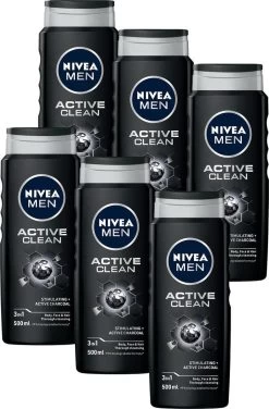 NIVEA MEN Active Clean - 6x 500 Ml - Voordeelverpakking - Douchegel