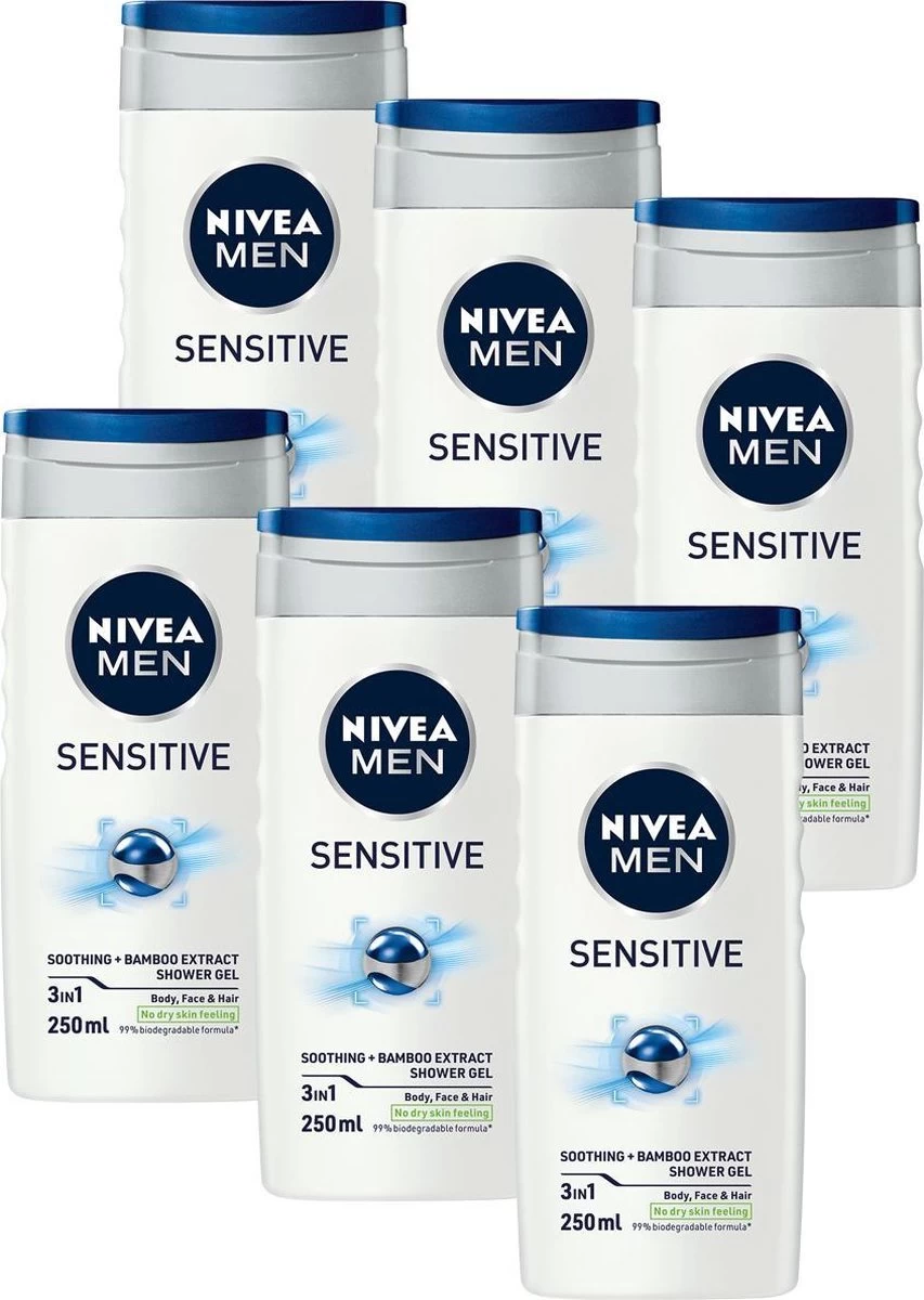 NIVEA MEN Sensitive - 6 X 250 Ml - Voordeelverpakking - Douchegel 1 NIVEA MEN Sensitive - 6 X 250 Ml - Voordeelverpakking - Douchegel