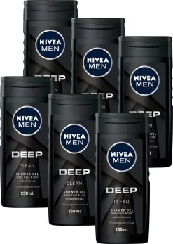 NIVEA MEN DEEP Clean Shower Gel - 6 X 250 Ml - Voordeelverpakking - Douchegel