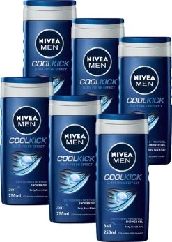 NIVEA MEN Cool Kick Shower Gel - 6 X 250 ML - Voordeelverpakking - Douchegel