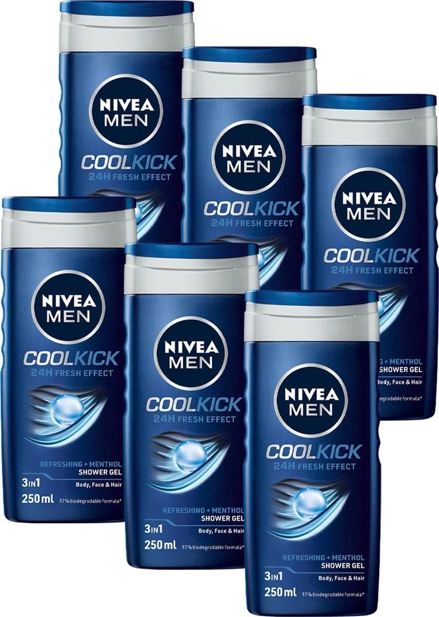 NIVEA MEN Cool Kick Shower Gel - 6 X 250 ML - Voordeelverpakking - Douchegel 1 NIVEA MEN Cool Kick Shower Gel - 6 X 250 ML - Voordeelverpakking - Douchegel