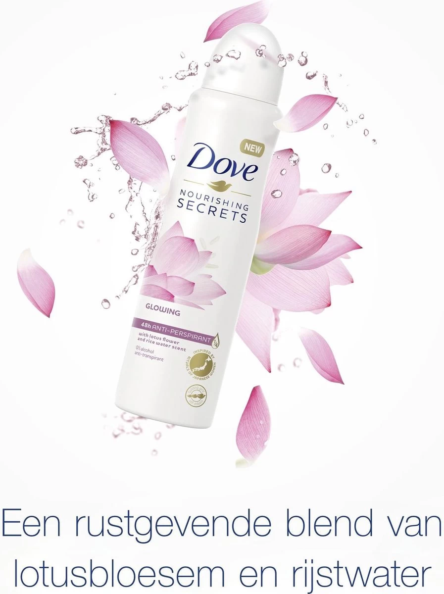 Dove Nourishing Secrets Glowing Anti-transpirant Spray - 6 X 150 Ml 4 Dove Nourishing Secrets Glowing Anti-transpirant Spray - 6 X 150 Ml - Afbeelding 4