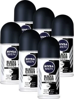 NIVEA MEN Black & White Invisible Original - 6 X 50 Ml - Voordeelverpakking - Deodorant Roller
