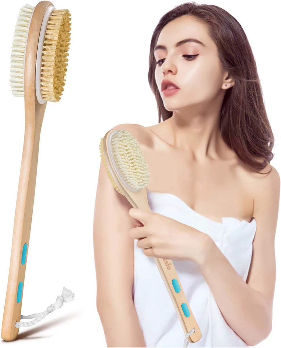 Fesio Lichaamsborstel Met Lange Steel - Dubbelzijdig - Dry Brushing Rugborstel/Badborstel/Doucheborstel/Huidborstel - 43 Cm 2 Fesio Lichaamsborstel Met Lange Steel - Dubbelzijdig - Dry Brushing Rugborstel/Badborstel/Doucheborstel/Huidborstel - 43 Cm - Afbeelding 2